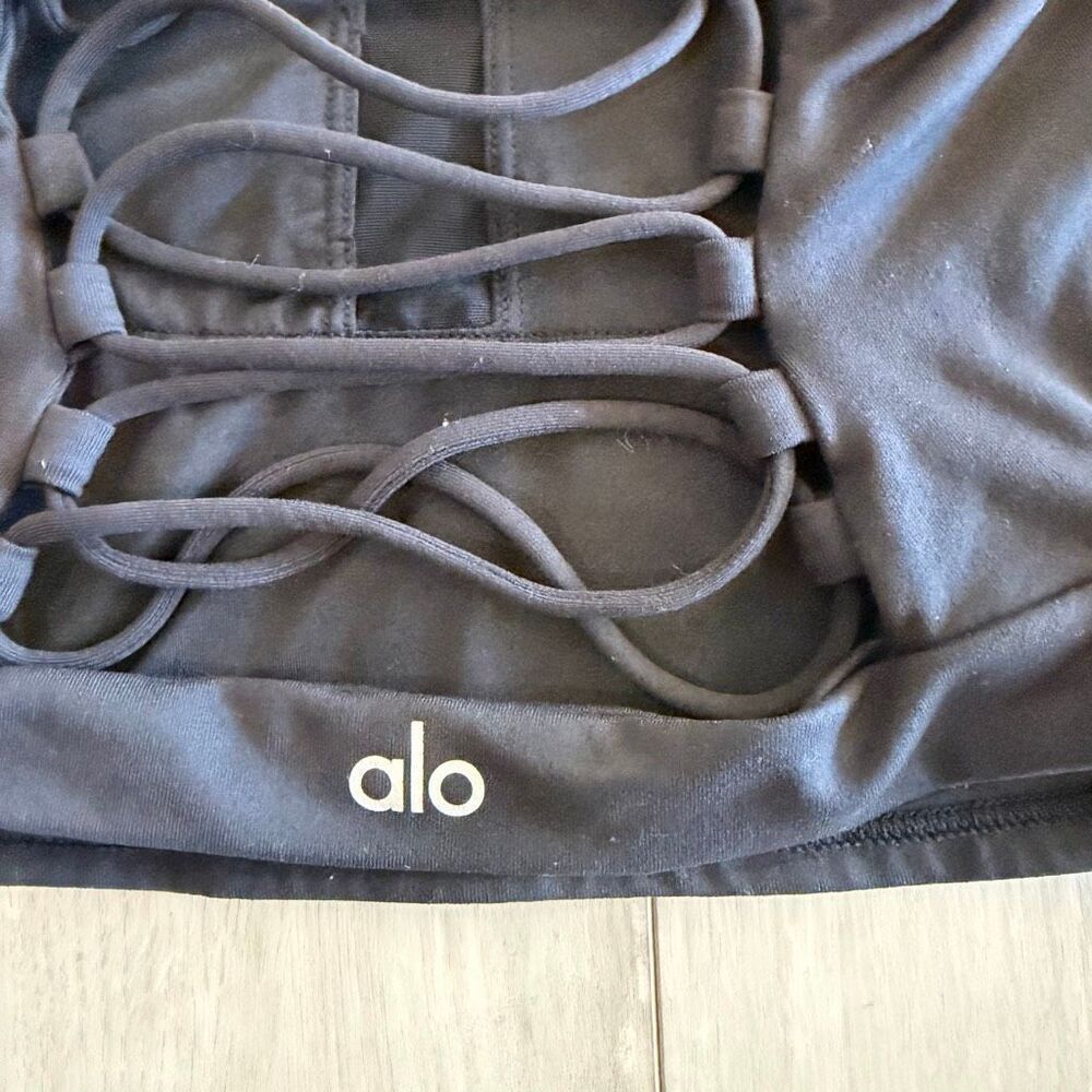 Alo Yoga Movement Sports Bra Crop Top Lace Up Corset Small Black - Picture 5 of 8